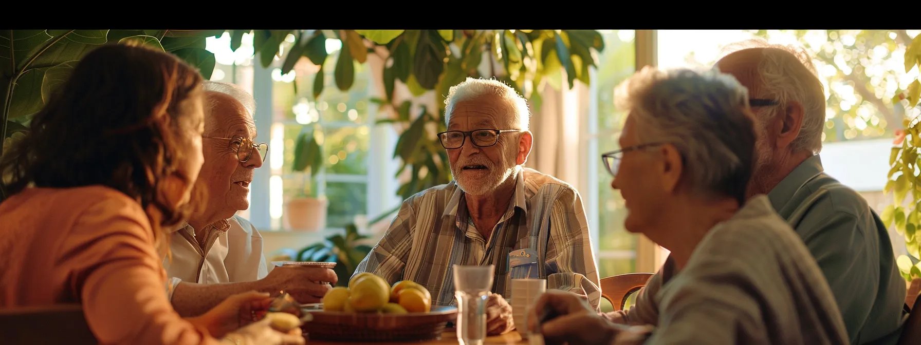 a group of elderly miami homeowners discussing reverse mortgage eligibility with a financial advisor.