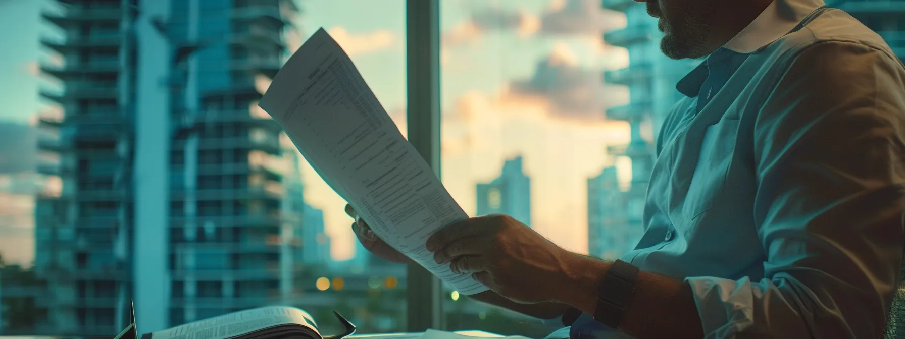 a person in miami reviewing paperwork with a financial advisor.