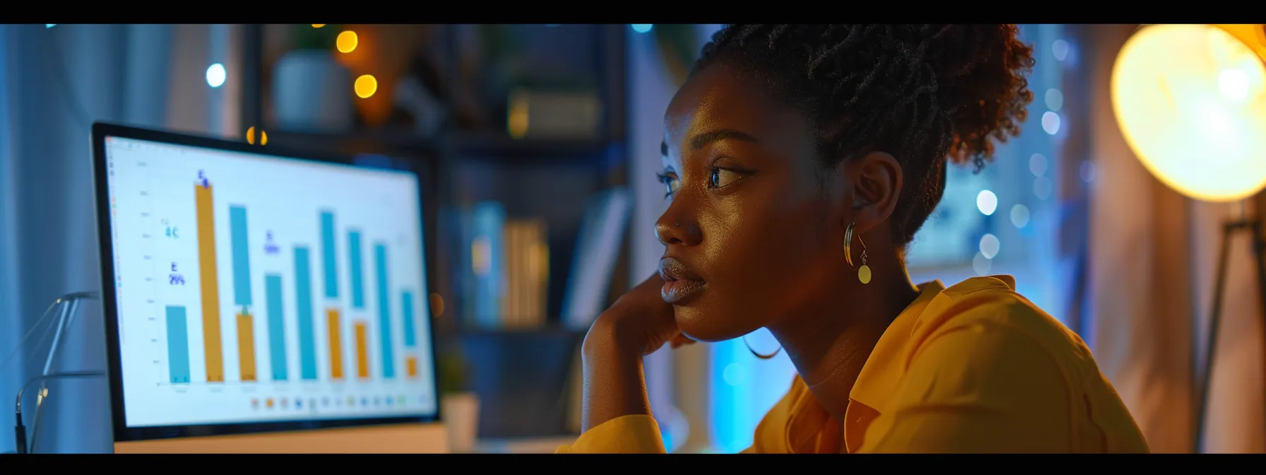 a person reviewing their credit report with a determined expression, surrounded by graphs and charts highlighting their improving credit score and decreasing debts.